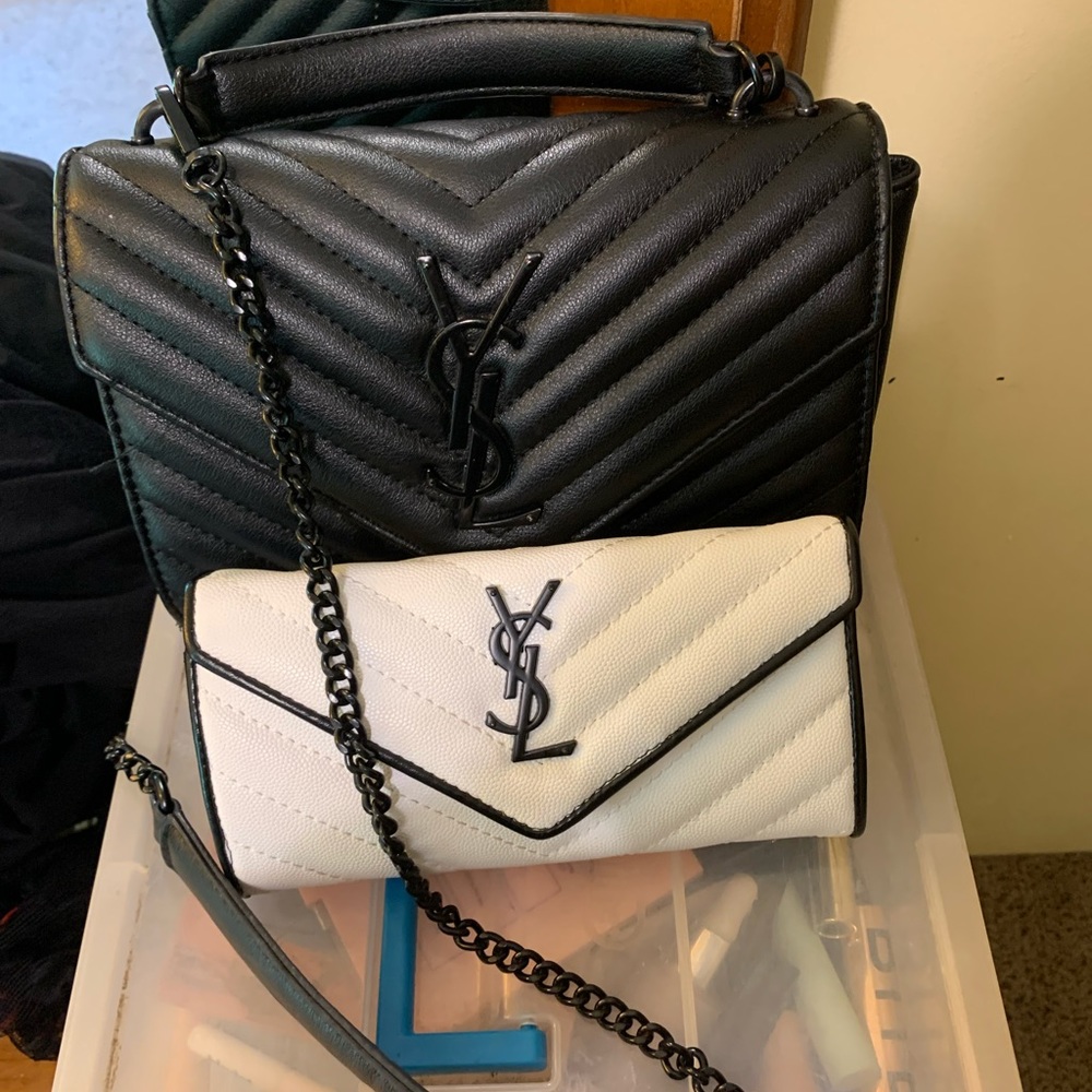 Black bag with white wallet ysl